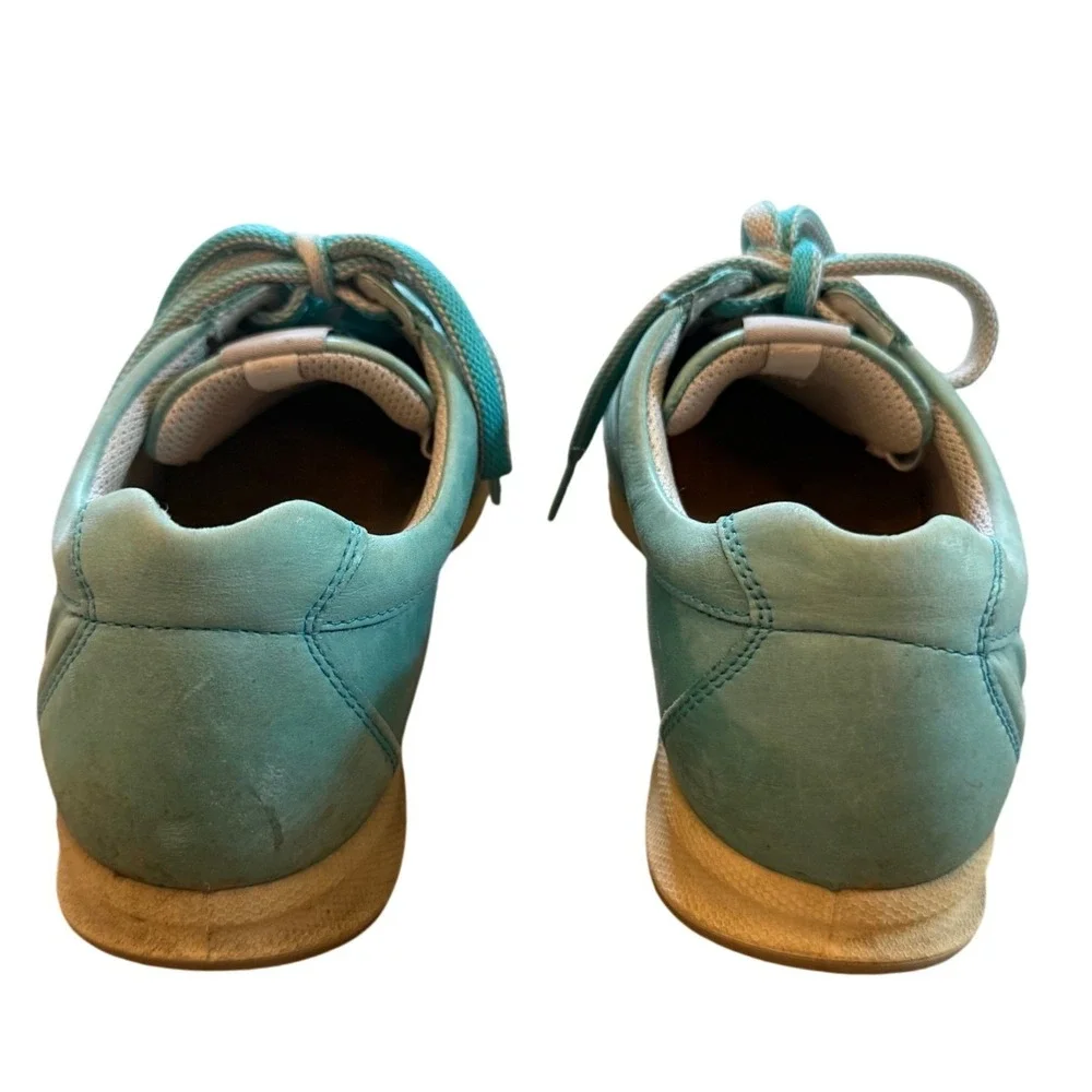 Ecco Teal Blue Leather Low Top Sneakers Women's 37